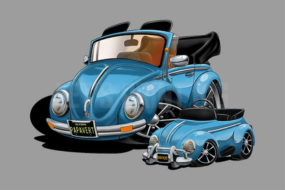 Car Art Volkswagon Twins Hot Rod Cartoon Wall Decal