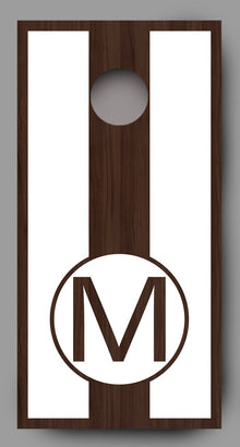 Custom Circle Initial on Wood White Lettering Cornhole Board Decal Wraps