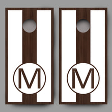 Custom Circle Initial on Wood White Lettering Cornhole Board Decal Wraps