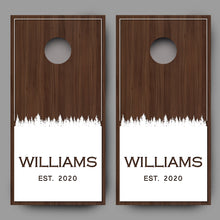 Custom Name with Trees on Wood White Cornhole Board Decal Wraps