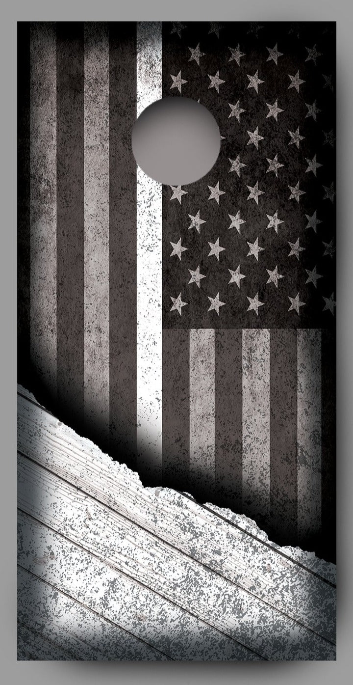 Distressed American Flag with White Line Corn Hole Wrap