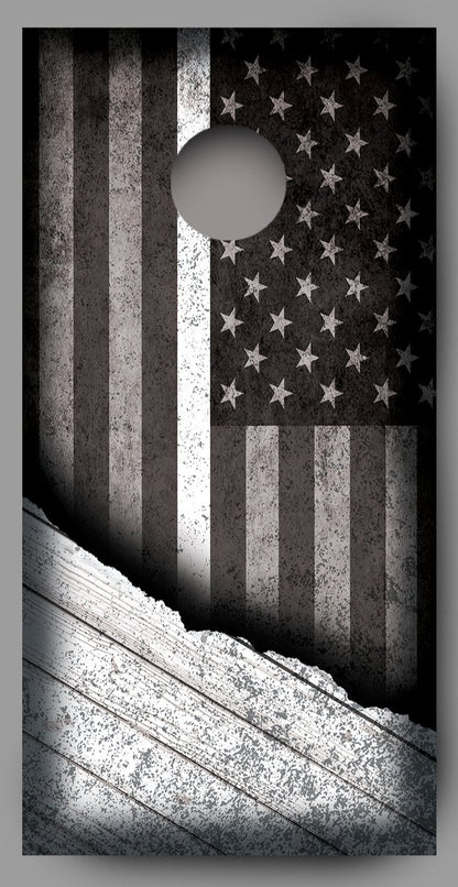 Distressed American Flag with White Line Corn Hole Wrap