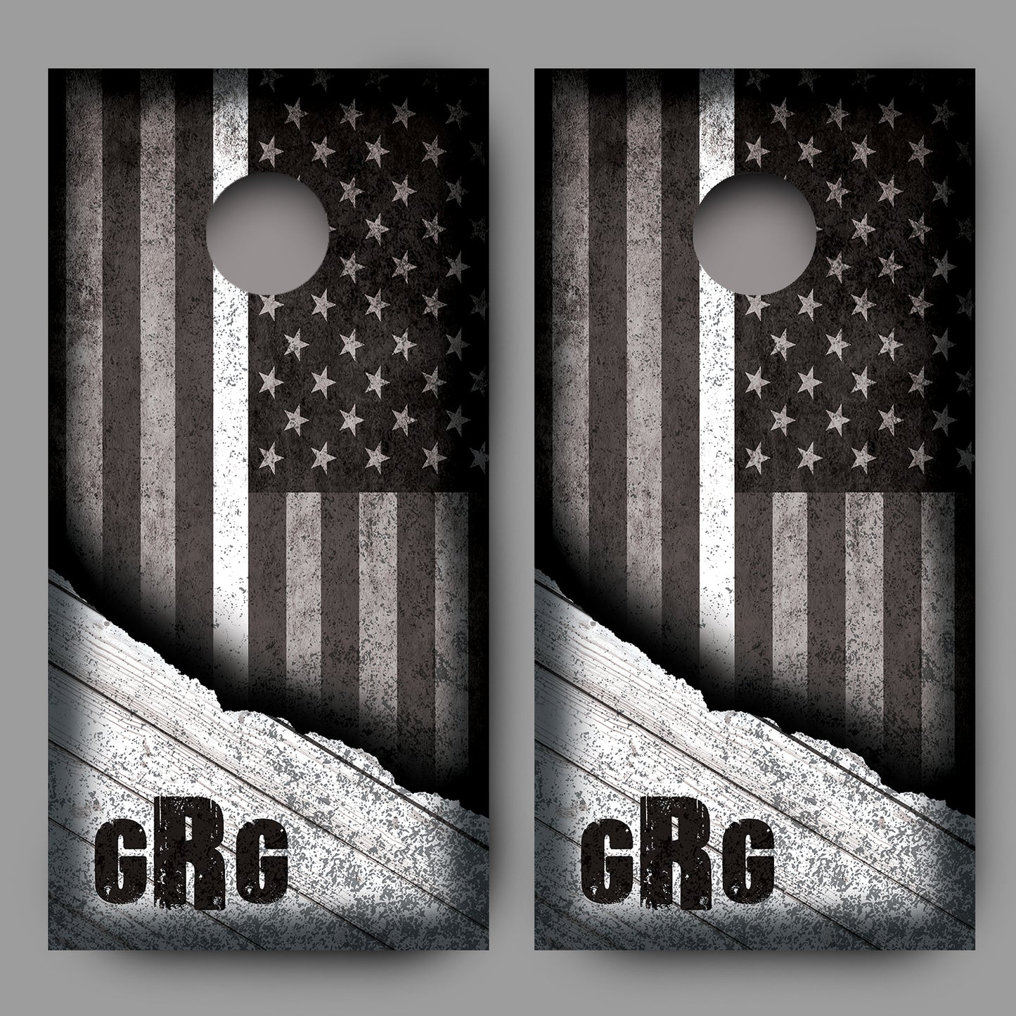 Custom Initialed Distressed American Flag with White Line Corn Hole Wrap