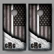 Custom Initialed Distressed American Flag with White Line Corn Hole Wrap