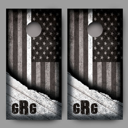 Custom Initialed Distressed American Flag with White Line Corn Hole Wrap
