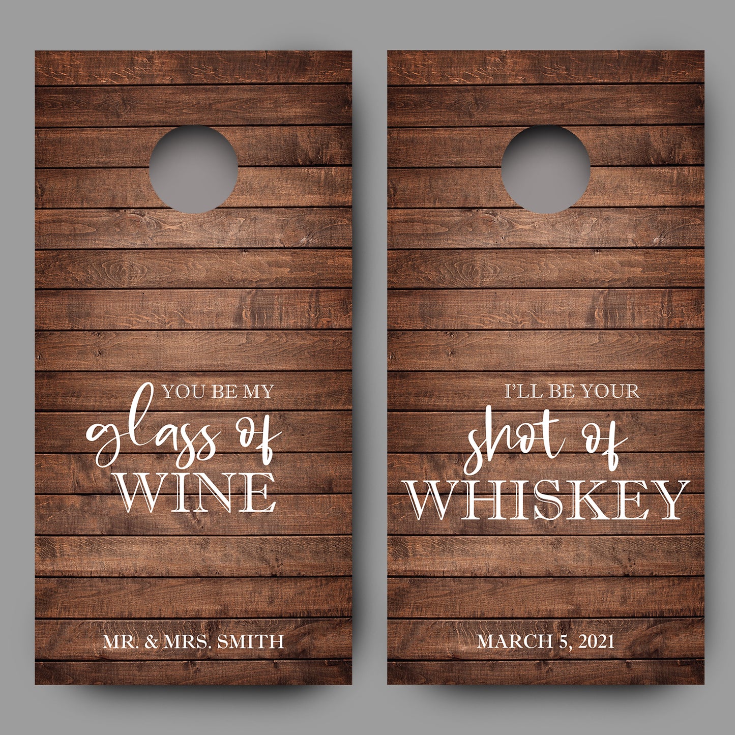 Customizable Glass of Wine, Shot of Whiskey Combo Corn Hole Decal Wrap