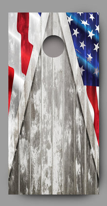 American Flag Cornhole Gray Wood Triangle Board Decal Wrap single