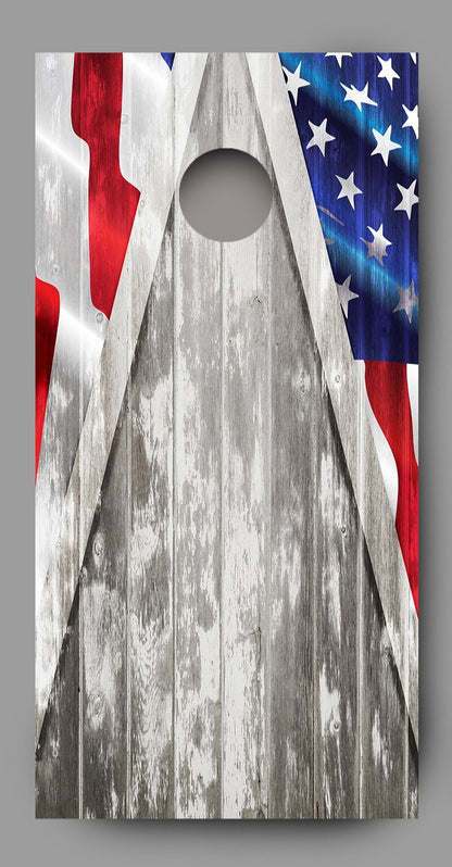 American Flag Cornhole Gray Wood Triangle Board Decal Wrap single