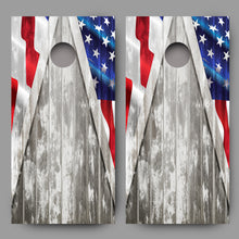 American Flag Cornhole Gray Wood Triangle Board Decal Wrap set