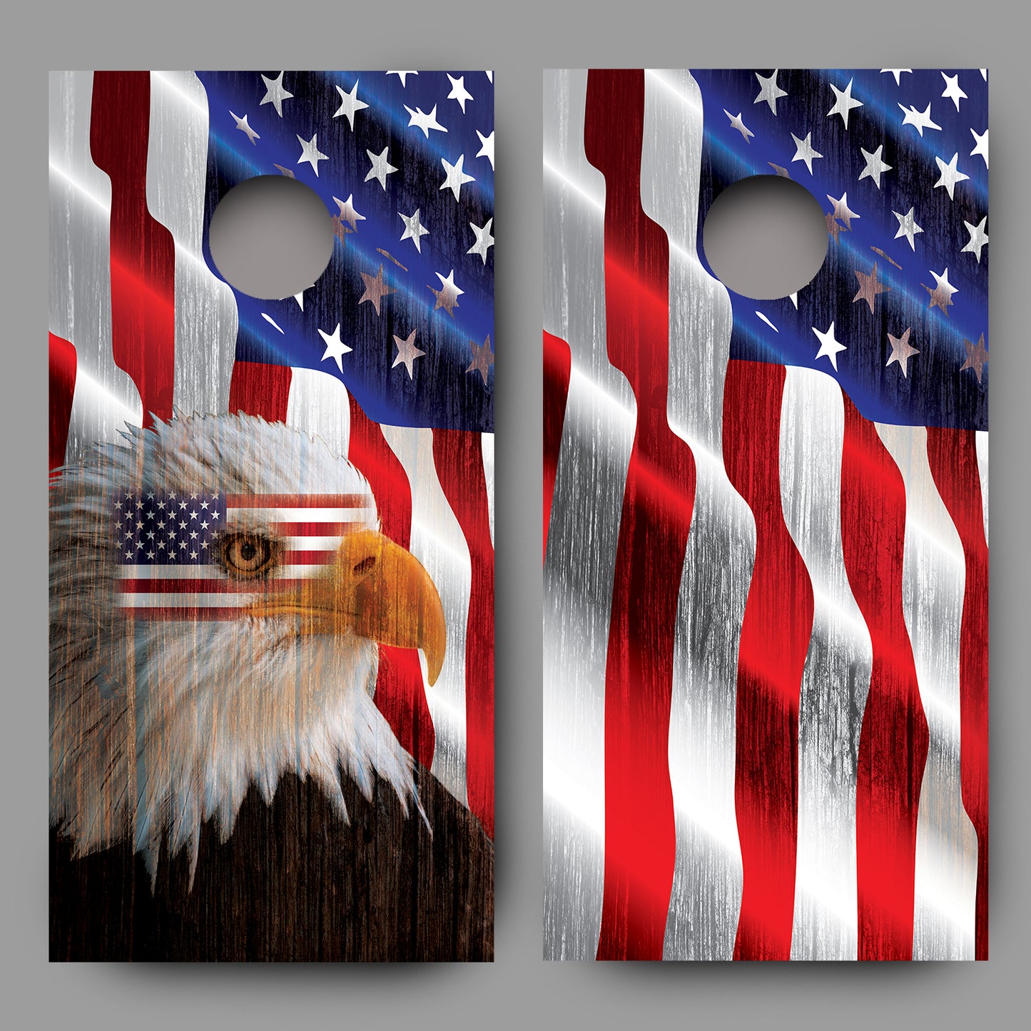 Bald Eagle American Flag Wood Grain Combo Cornhole Decal Wraps