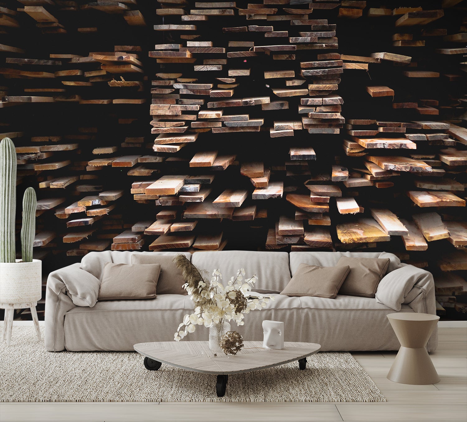 Stacked Wood Board Texture Mural Wallpaper