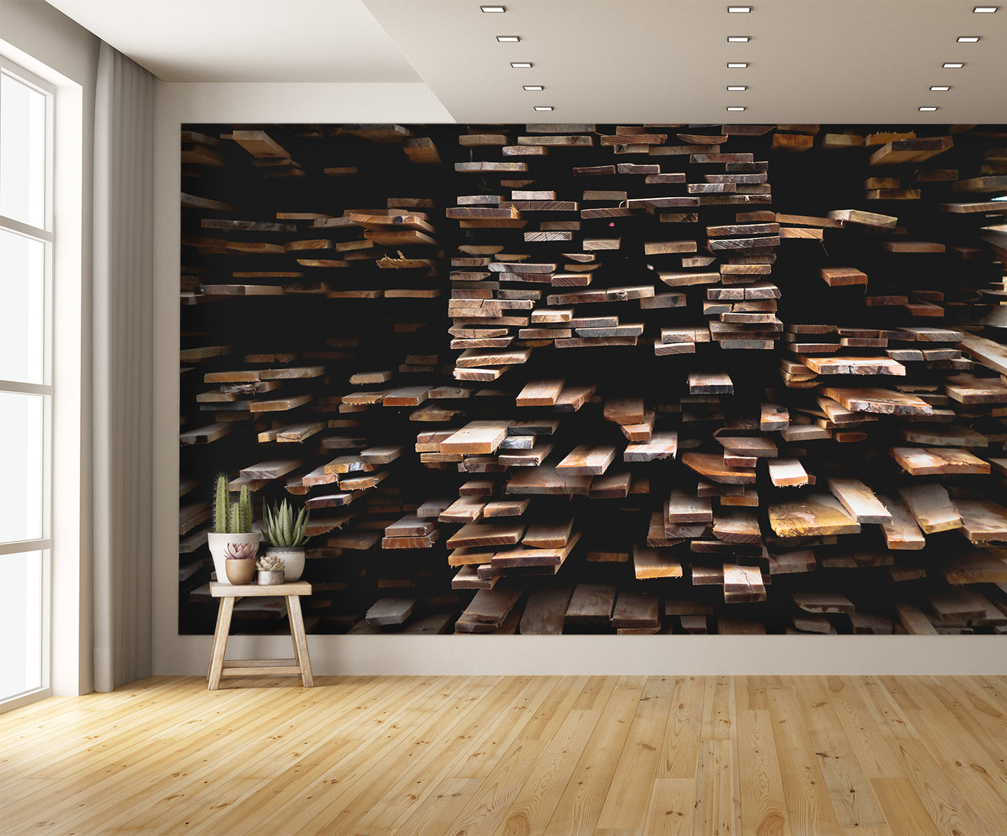 Stacked Wood Board Texture Mural Wallpaper