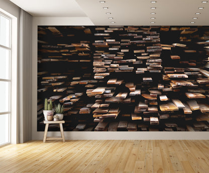Stacked Wood Board Texture Mural Wallpaper