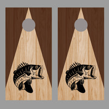 Fish Silhouette on Triangle Stained Wood Corn Hole Board Decal Wrap