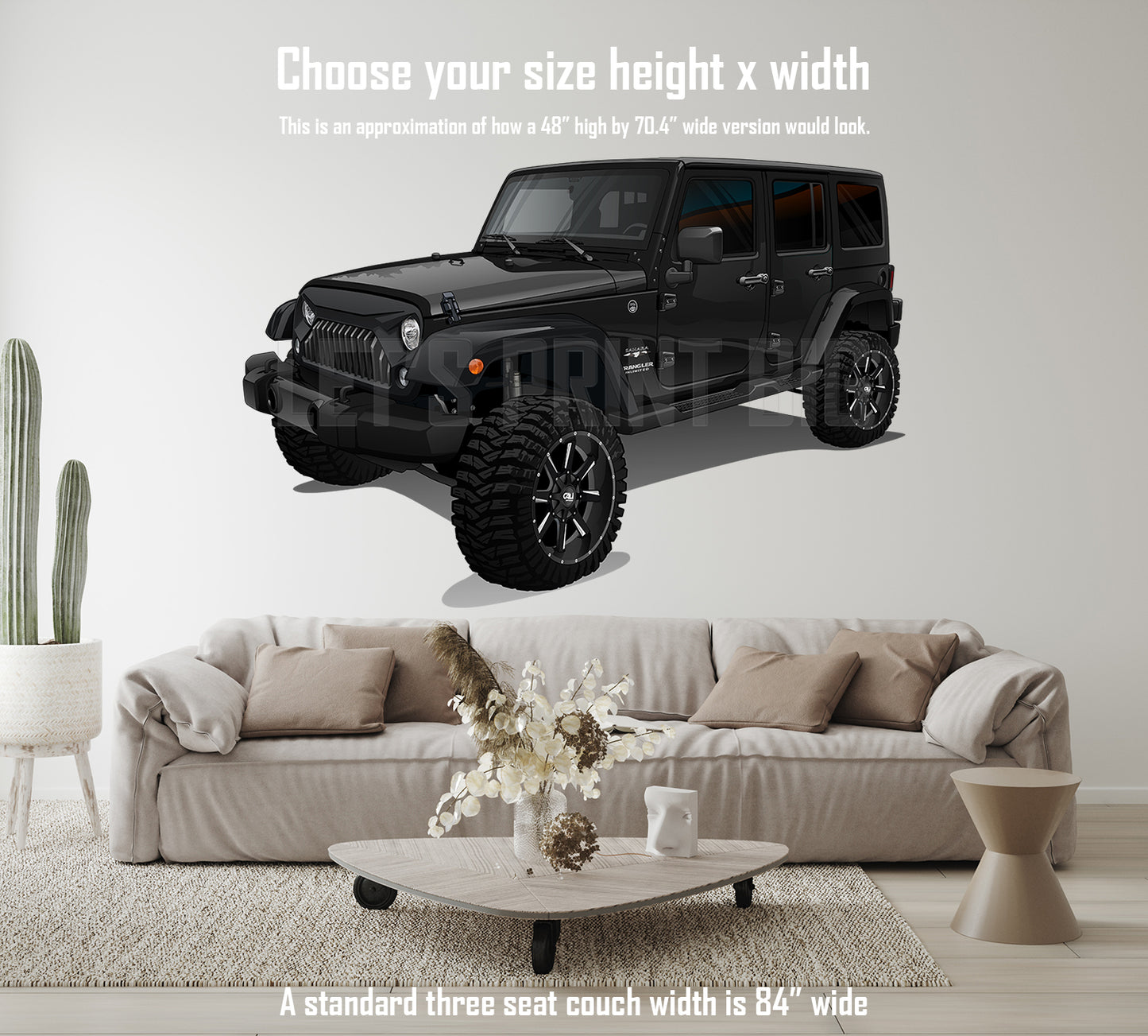 2017 Jeep Wrangler Sahara JK 4x4 Black Muscle Car Art Wall Decal