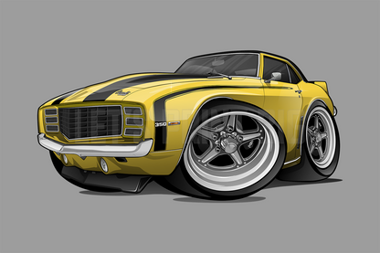 Car Art 1st Generation Yellow Black Stripes 1969 Camaro Wall Decal