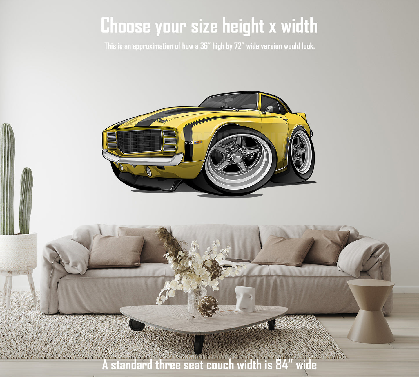 Car Art 1st Generation Yellow Black Stripes 1969 Camaro Wall Decal