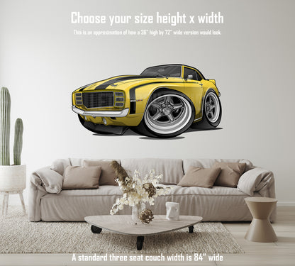 Car Art 1st Generation Yellow Black Stripes 1969 Camaro Wall Decal