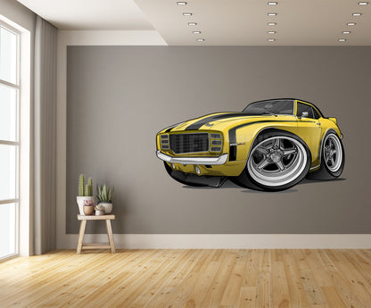 Car Art 1st Generation Yellow Black Stripes 1969 Camaro Wall Decal