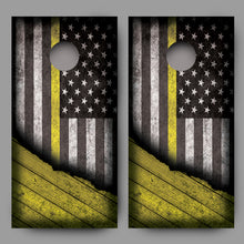 Distressed American Flag with Yellow Line Corn Hole Wrap