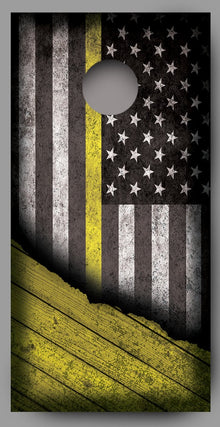 Distressed American Flag with Yellow Line Corn Hole Wrap