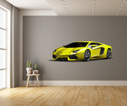 Car Art Yellow Lamborghini WALL DECAL REMOVABLE REPOSITIONABLE